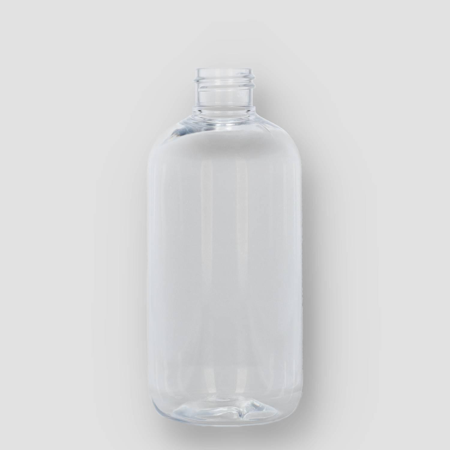 Picture: plastic fles 250 ml pet transparant boston-round 24-410